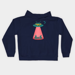 Alien Bunnies and Space Ship with Cute Sci Fi Rabbits Kids Hoodie